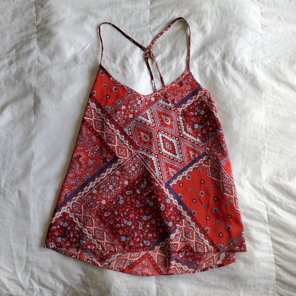 Hollister Tops - Hollister Red Paisley Patchwork V-neck Cami